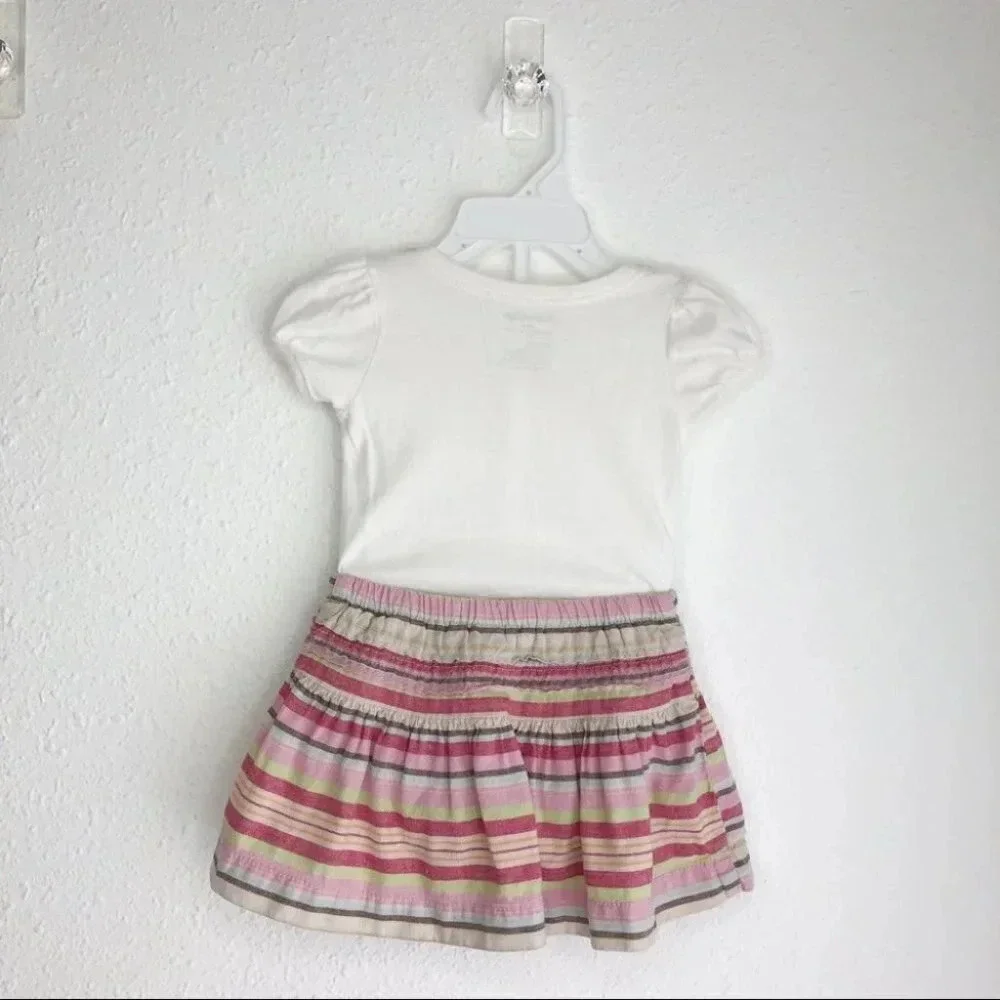 Baby Gap skirt outfit Bee Happy pastel linen stripes size 3-6 months‎